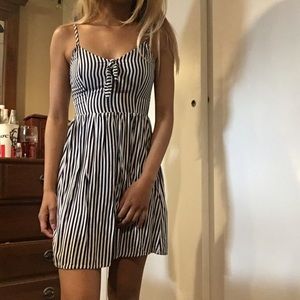 H&M Blue and White Striped Mini Dress Front Tie